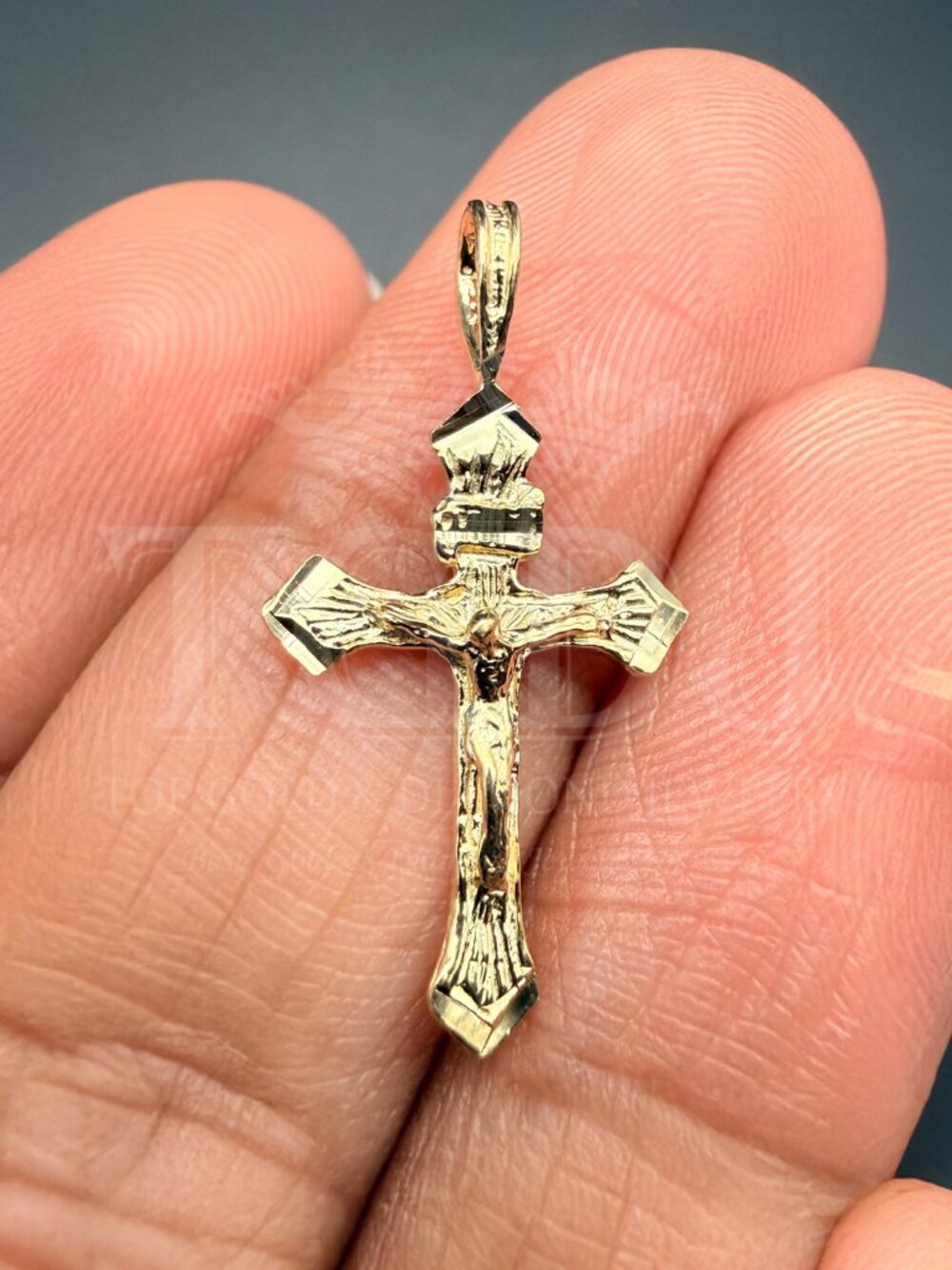 14K Yellow Gold Fancy Tiny Crucufix Pendant